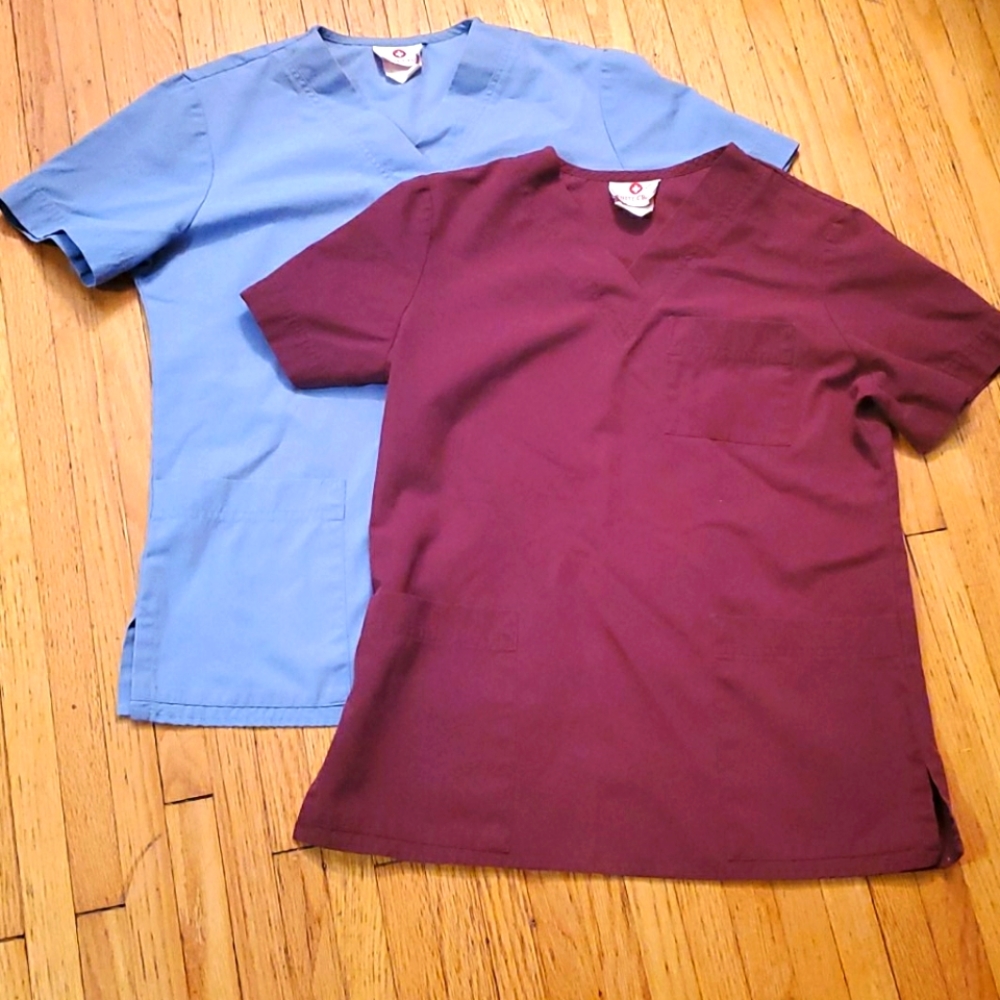 3 for $33 XS White cross scrub tops